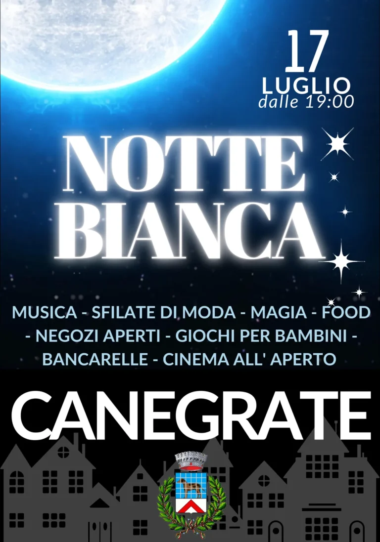 Locandina Notte Bianca di Canegrate con esibizione delle ginnaste Skill